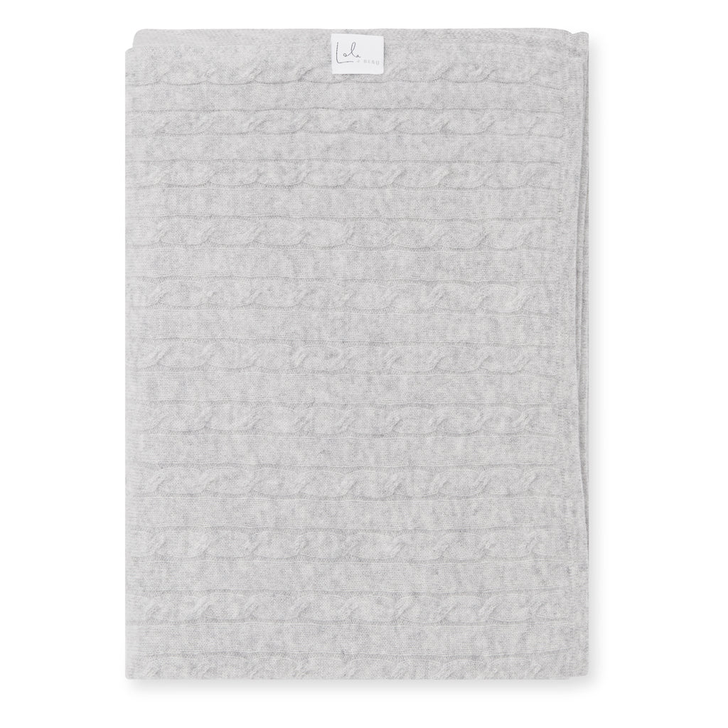 100% CABLE KNIT CASHMERE BLANKET GREY